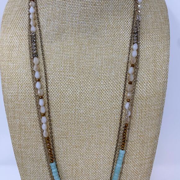 CHLOE + ISABEL Multi-Strand Gemstone Necklace Bead Crystal Glass Gold Tone 32" - Picture 5 of 9